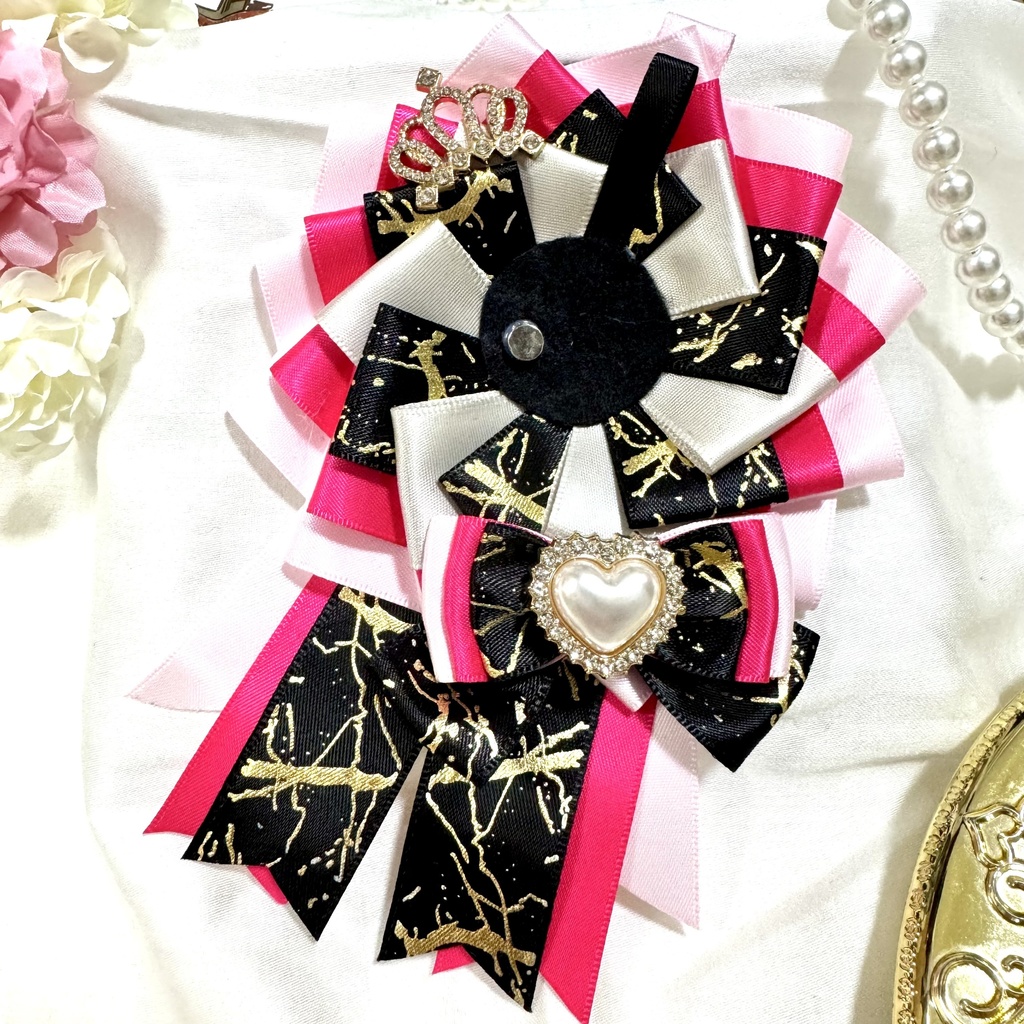 量産型 地雷系 ロゼット ピンク ブラック 痛バ 推し活 ハート 王冠