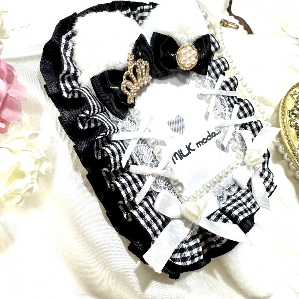 硬質ケース デコ ネコミミ しっぽ 推し活 レースデコ 量産型 地雷系 リボン