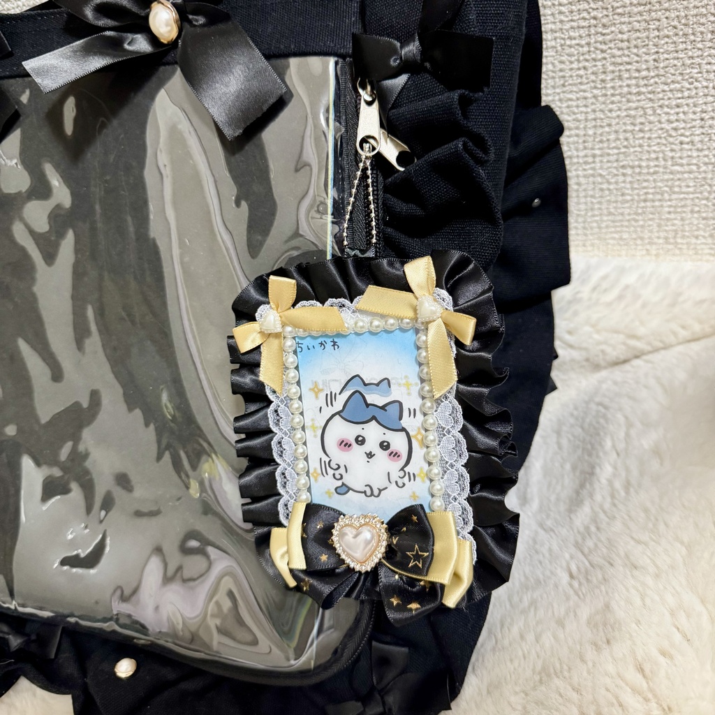 ♡春の推し活♡ロゼット レースデコ パープル ブラック ゴールド キーホルダー