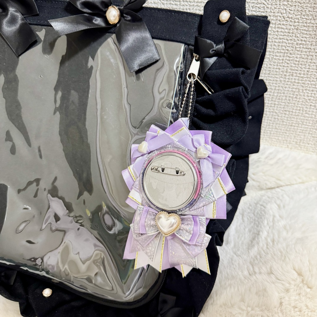 ♡春の推し活♡ロゼット レースデコ パープル ブラック ゴールド キーホルダー