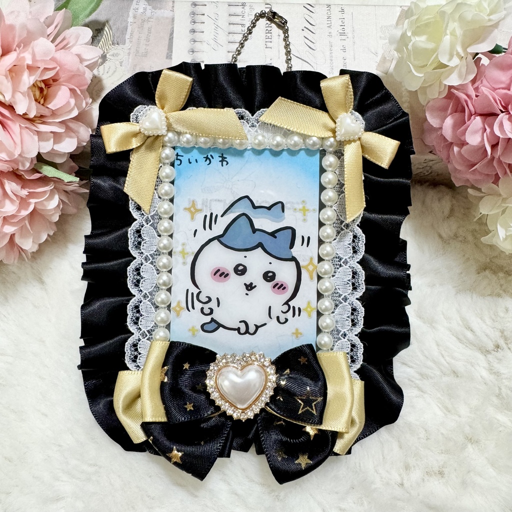 ♡春の推し活♡ロゼット レースデコ パープル ブラック ゴールド キーホルダー