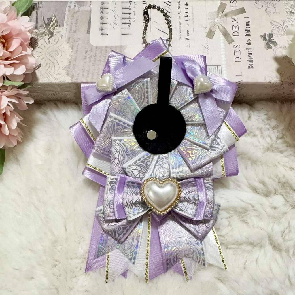 ♡春の推し活♡ロゼット レースデコ パープル ブラック ゴールド キーホルダー