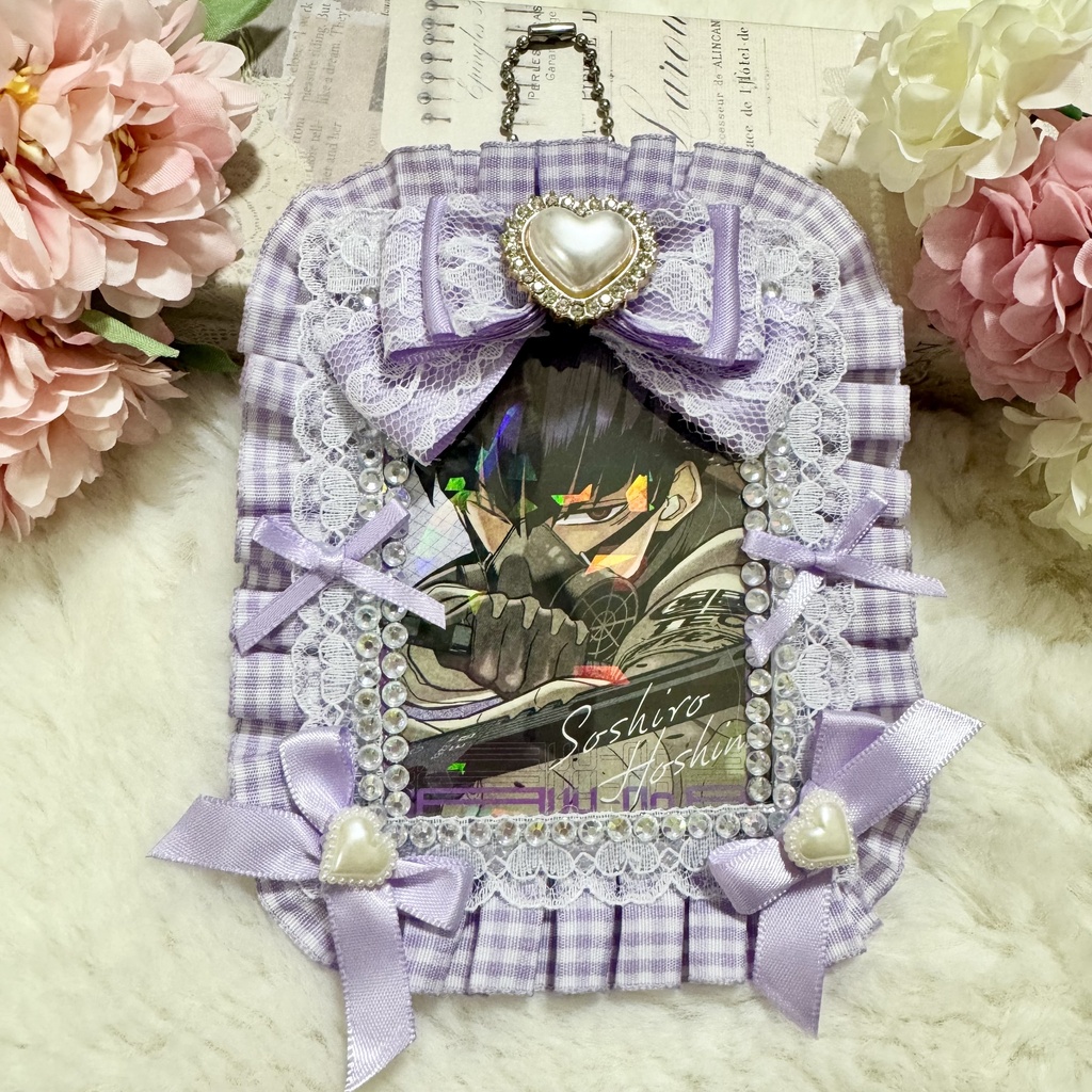 ♡春の推し活♡ロゼット レースデコ パープル ブラック ゴールド キーホルダー