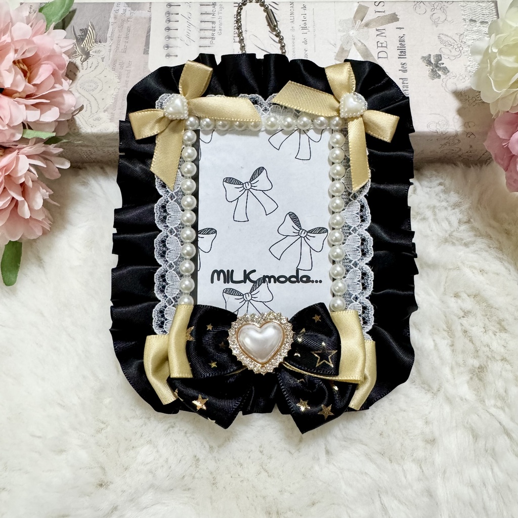 ♡春の推し活♡ロゼット レースデコ パープル ブラック ゴールド キーホルダー