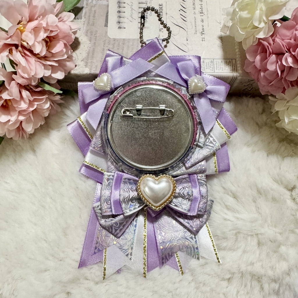♡春の推し活♡ロゼット レースデコ パープル ブラック ゴールド キーホルダー