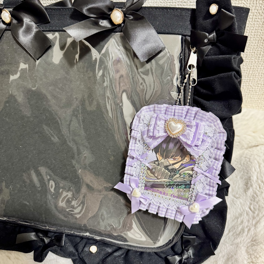 ♡春の推し活♡ロゼット レースデコ パープル ブラック ゴールド キーホルダー
