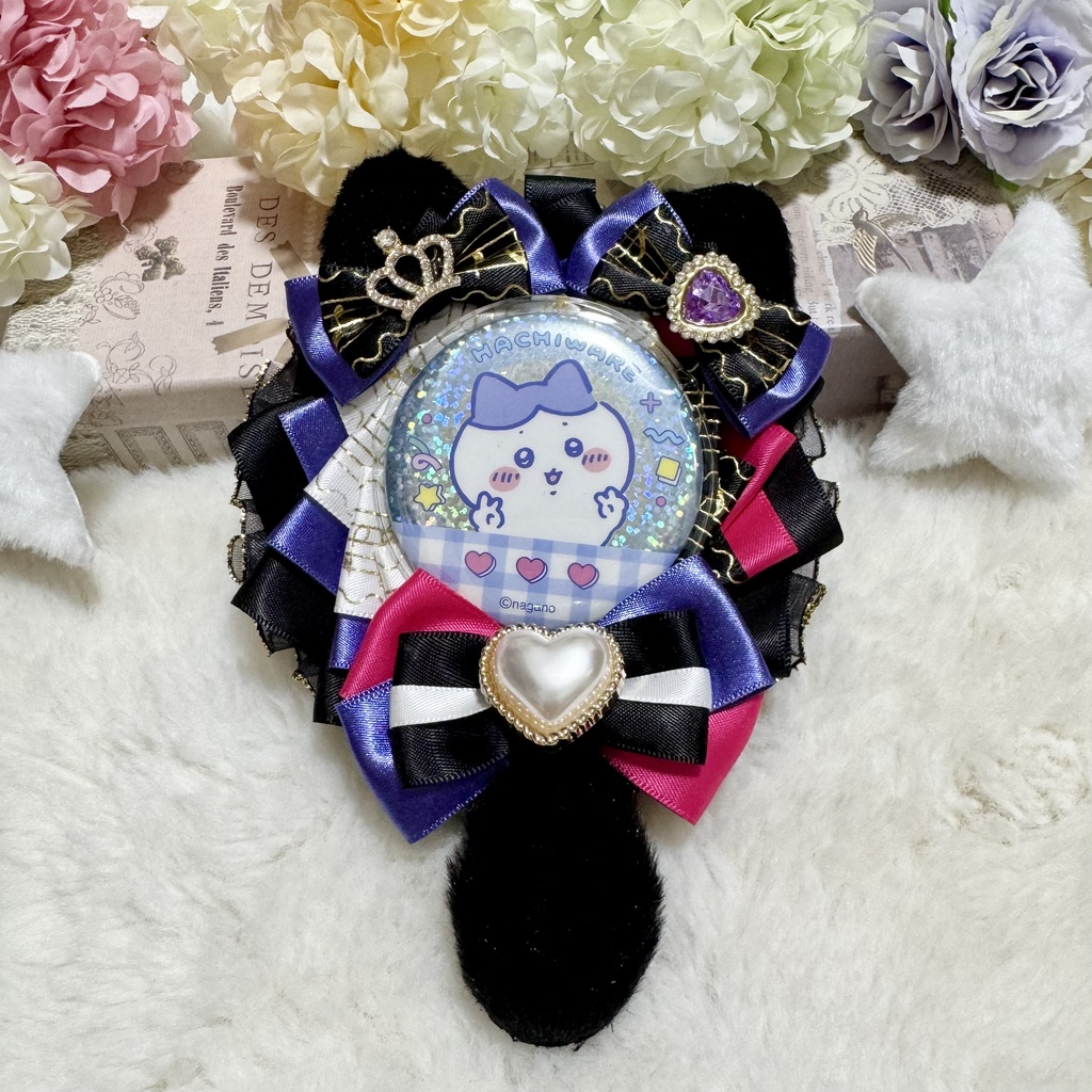 【試作品】ネコミミ 痛ロゼット 缶バッジ用 黒×紫 ピンク 推し活 ロゼット