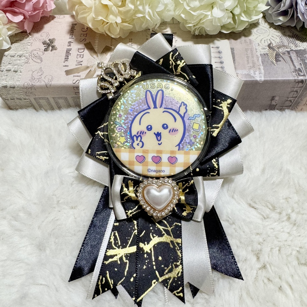 57mm対応 痛ロゼット ブラック×ゴールド 大人かわいい 王冠リボン