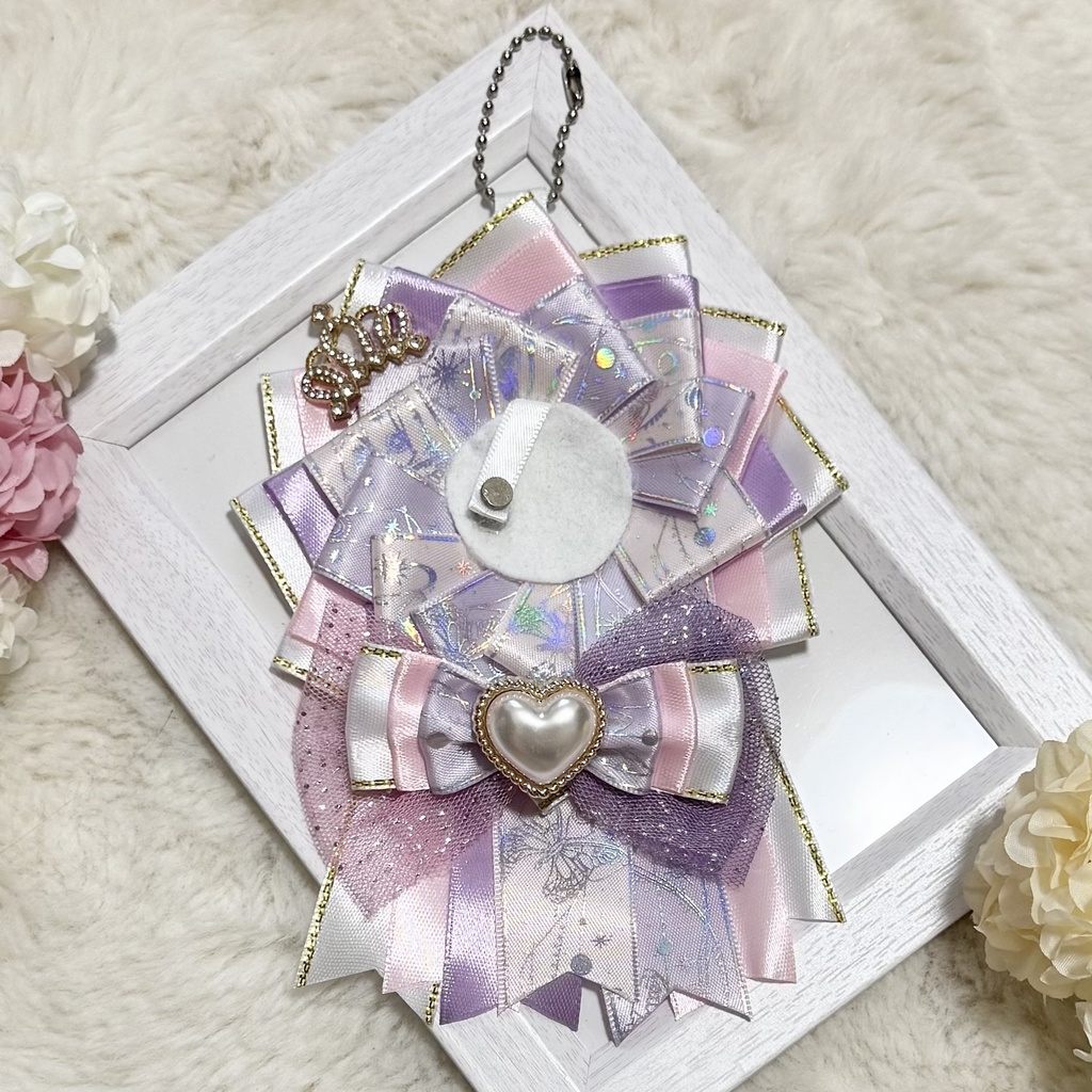 ゆめかわ♡オーロラリボンの痛ロゼット|ピンク&ラベンダー 2カラー|57mm対応|ハンドメイド