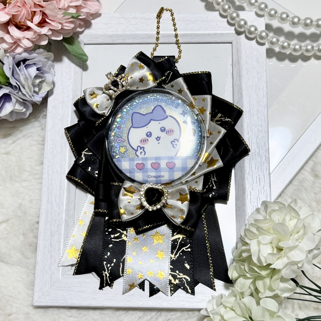 【54〜57mm対応】ブラック×ホワイト 星柄&王冠 痛ロゼット
