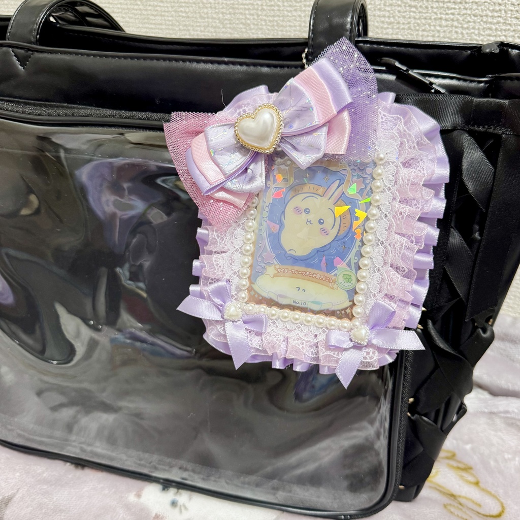 【B8】ゆめかわ ラベンダー×ピンク レース&リボン 硬質ケースデコ