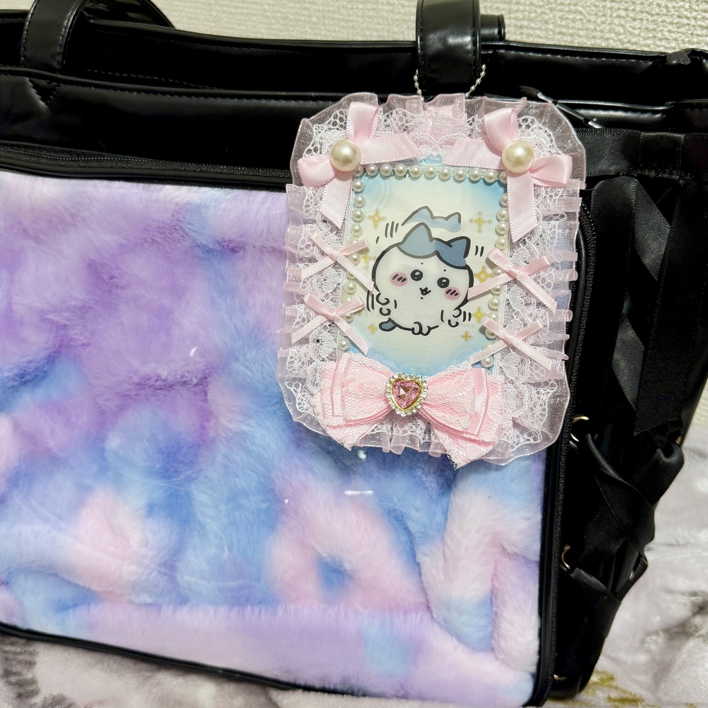 【B8】ピンク×ホワイト レース&リボン 硬質ケースデコ