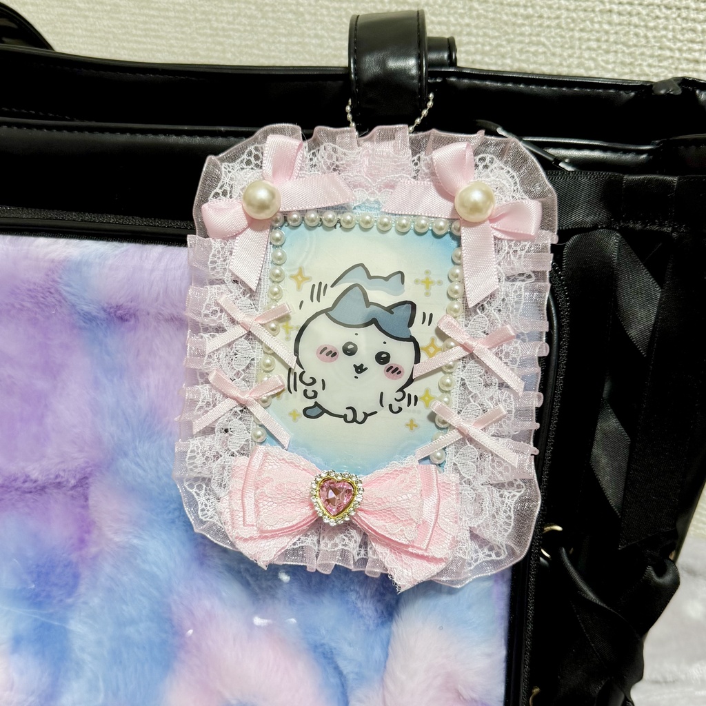 【B8】ピンク×ホワイト レース&リボン 硬質ケースデコ