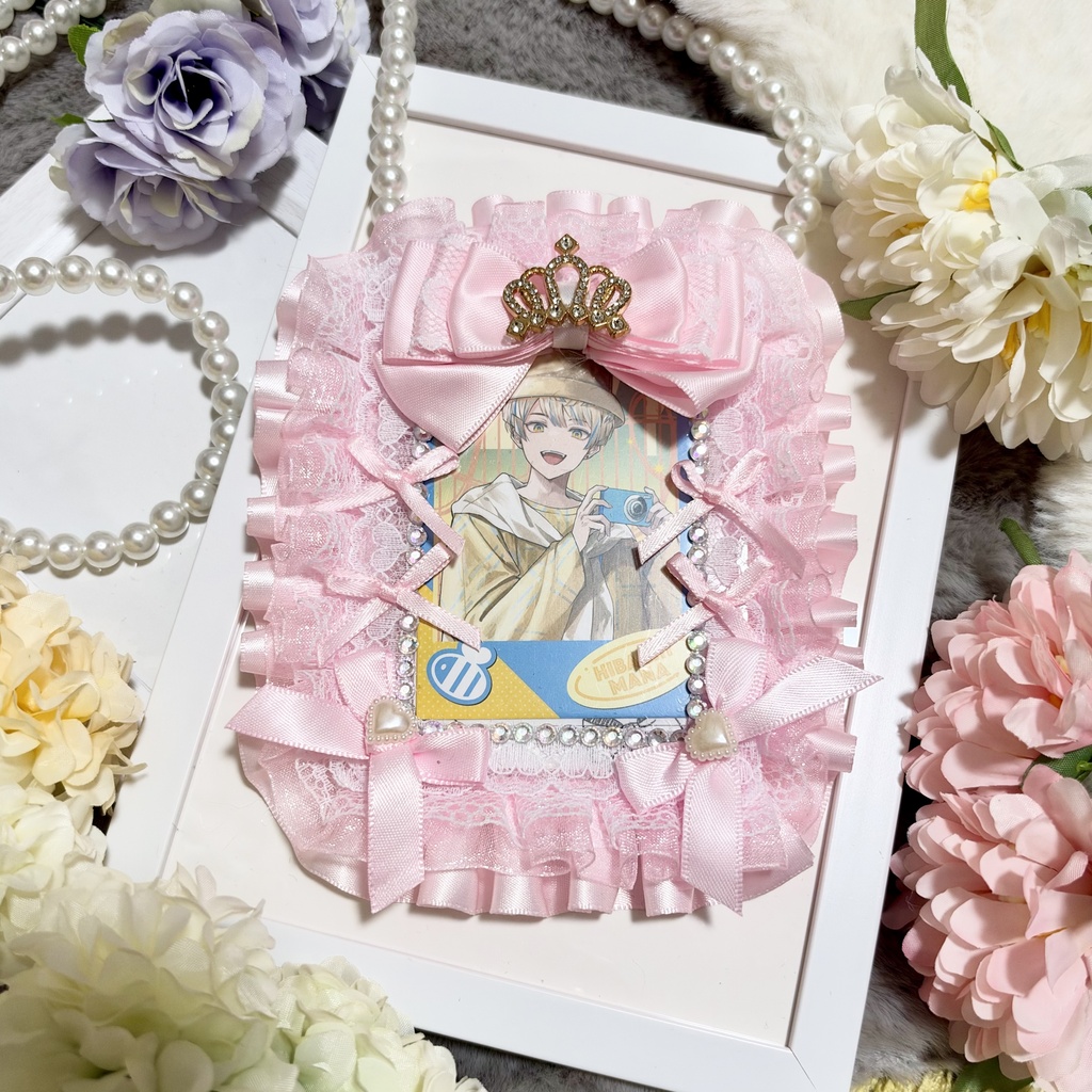 ピンク×王冠♡ B8レースデコ硬質ケース|トレカ・チェキ