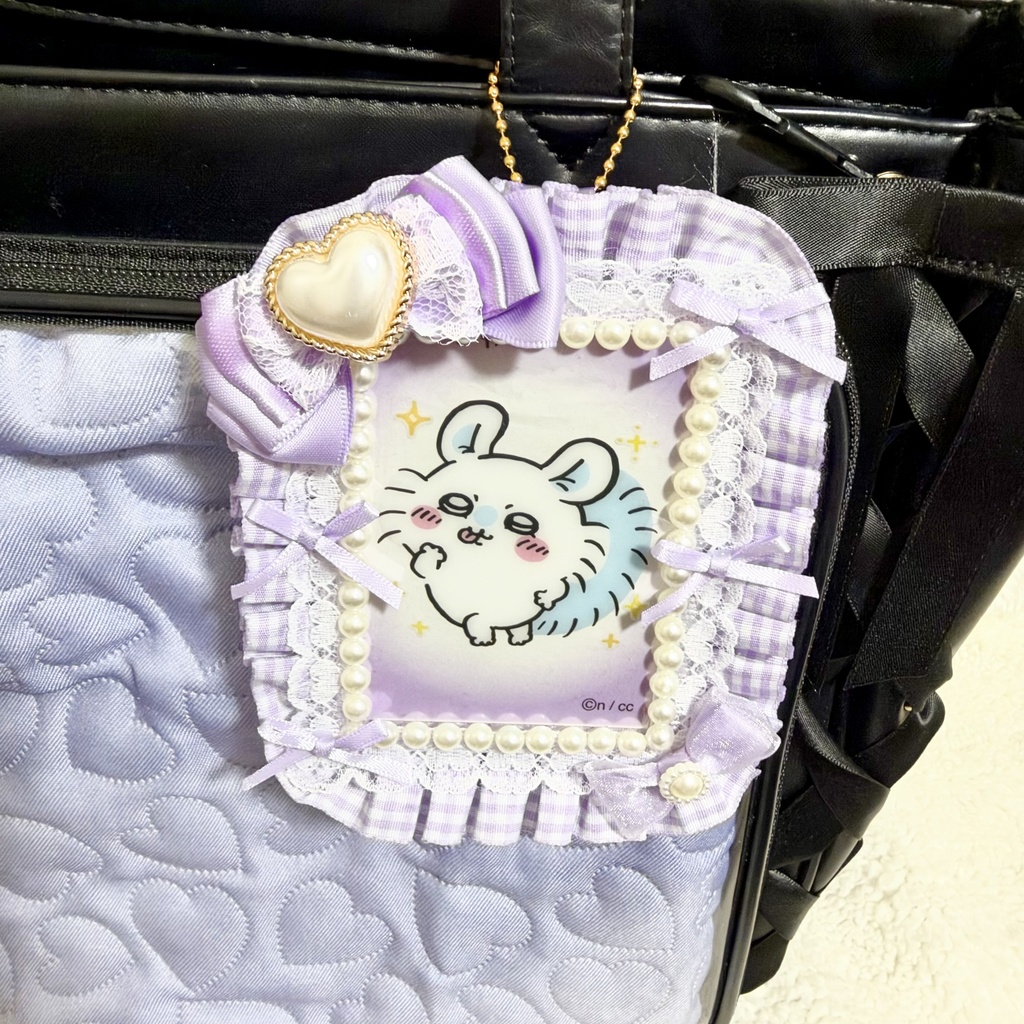 紫チェック×ラベンダーリボン♡ B8レースデコ硬質ケース