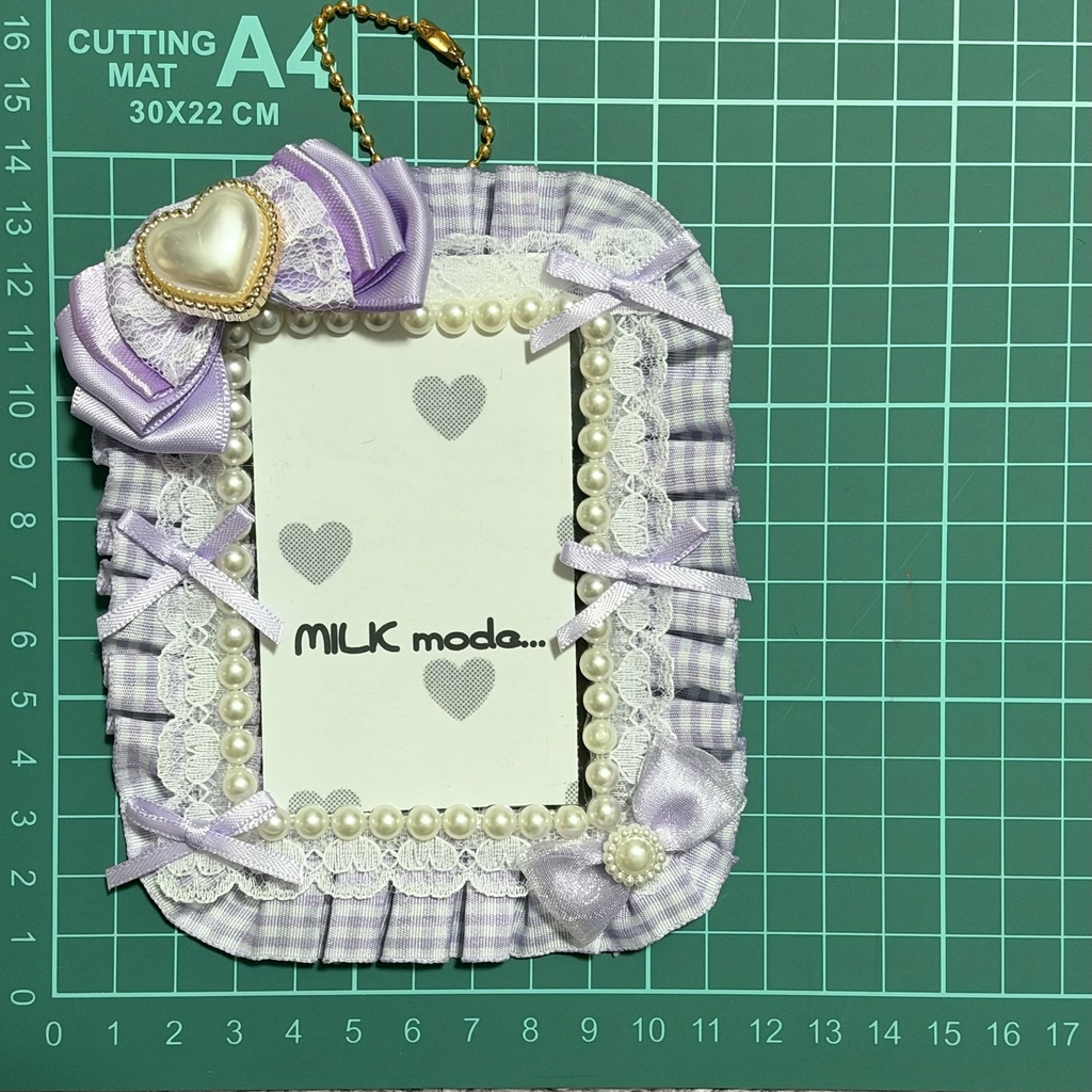 紫チェック×ラベンダーリボン♡ B8レースデコ硬質ケース