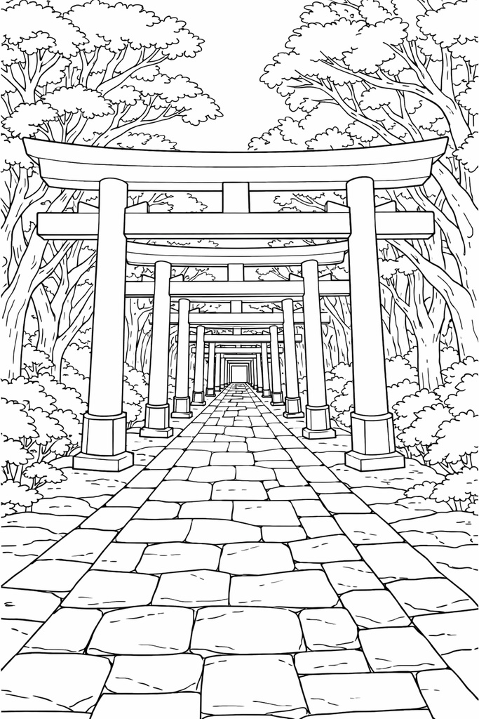 朱塗りの鳥居と参道