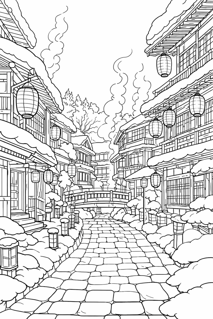 雪の温泉街・旅館