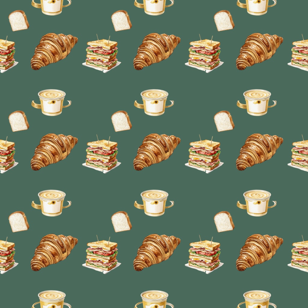 焼きたてパンのシームレスパターン|Bakery & Bread デジタルペーパー 4枚セット