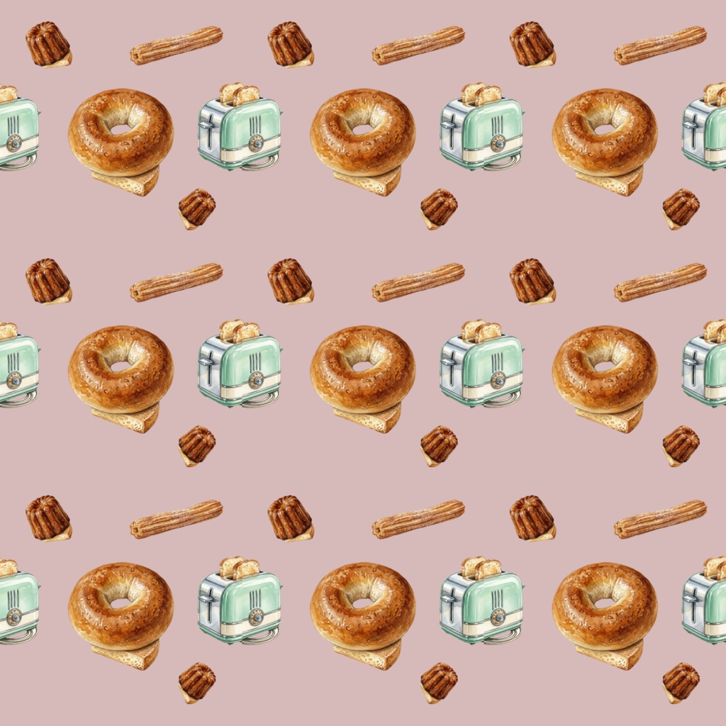 焼きたてパンのシームレスパターン|Bakery & Bread デジタルペーパー 4枚セット