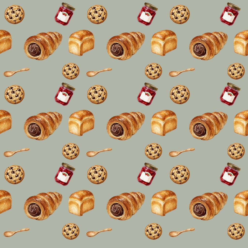 焼きたてパンのシームレスパターン｜Bakery & Bread デジタルペーパー 4枚セット