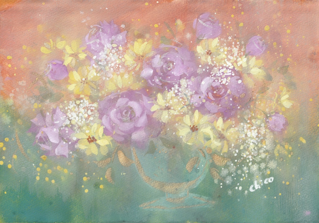 【Sunset Bouquet】 (水彩原画)