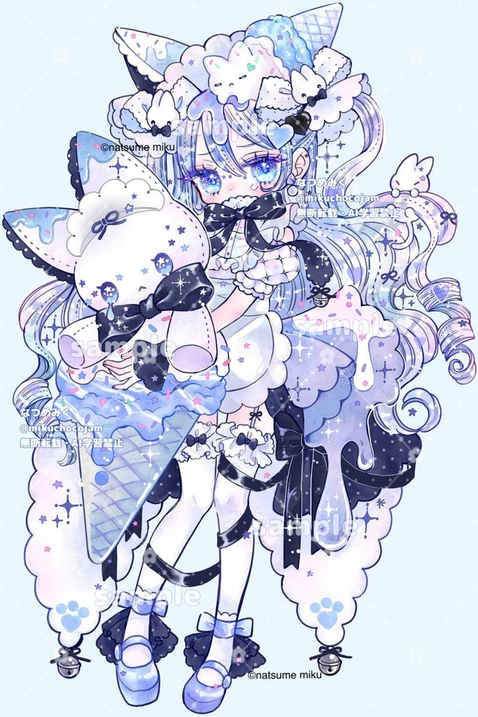 （ブルー）BIGアクリルスタンド ♥ 土台ネコ柄