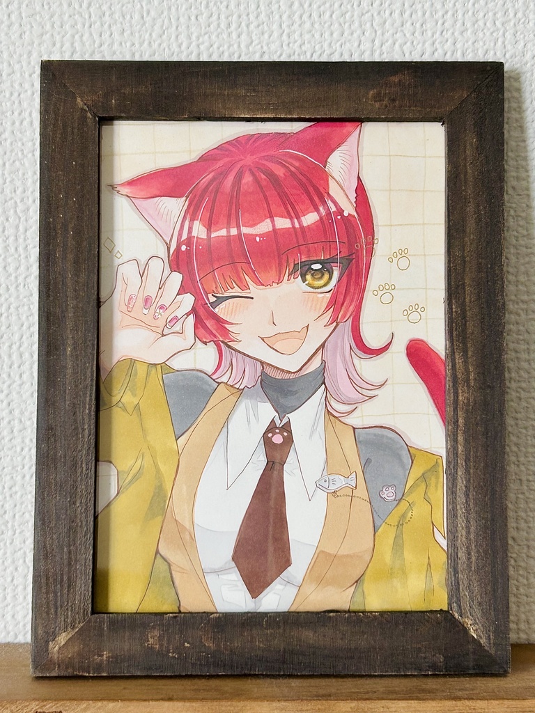 額付き　オリジナル　女の子　ケモ耳　原画