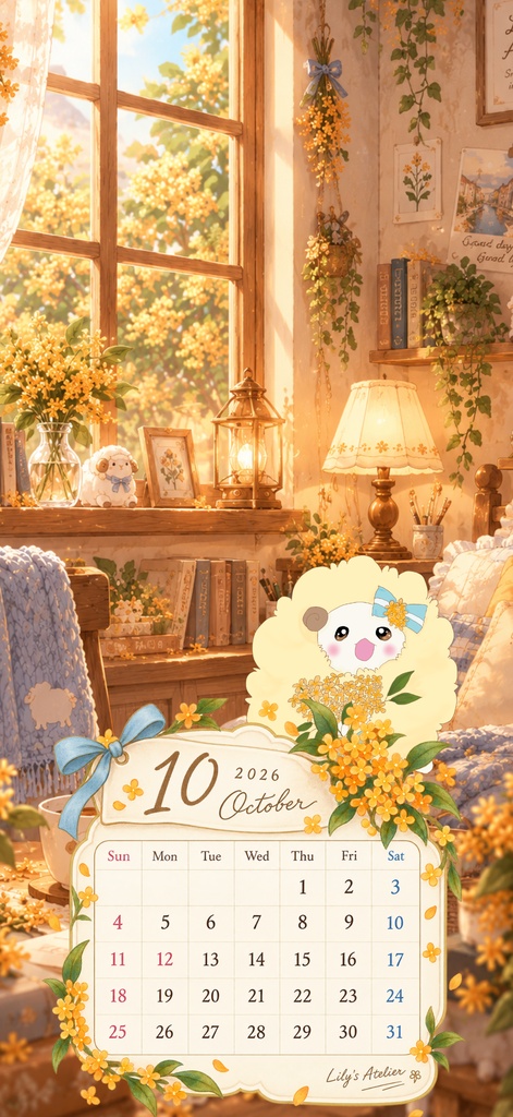 ひつじのリリー【10月カレンダー＆壁紙セット】