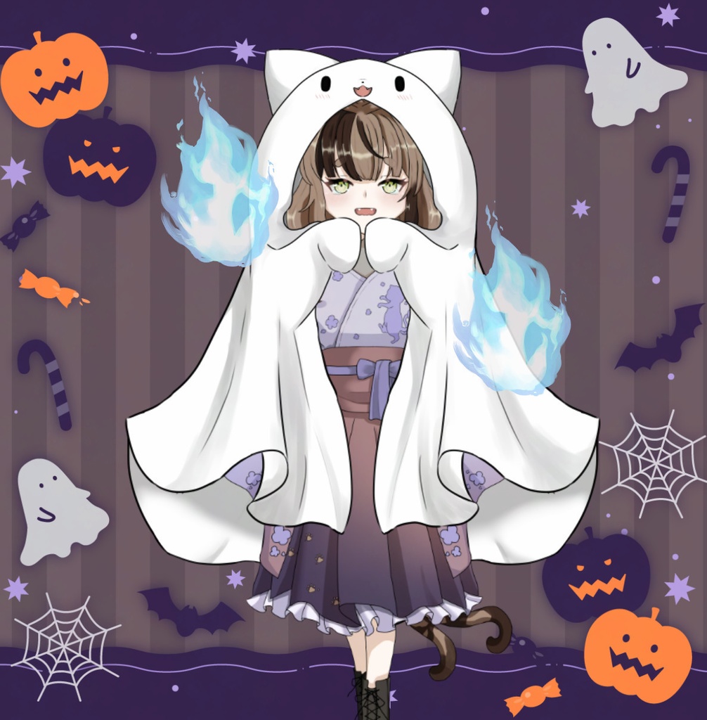 【Vtuber向け】猫耳おばけポンチョ【動く素材】【背景透過素材】