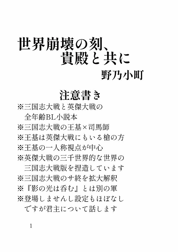 【三国志大戦】世界崩壊の刻、貴殿と共に【BL小説】
