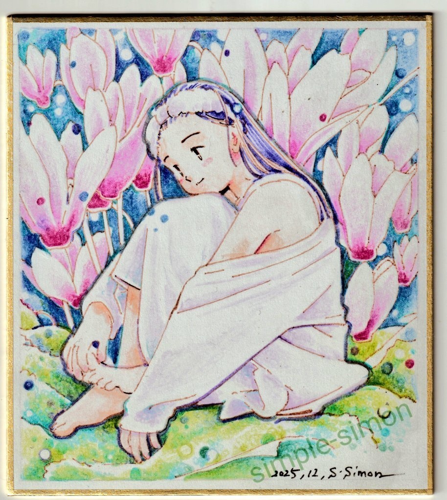 ミニ色紙「シクラメン」