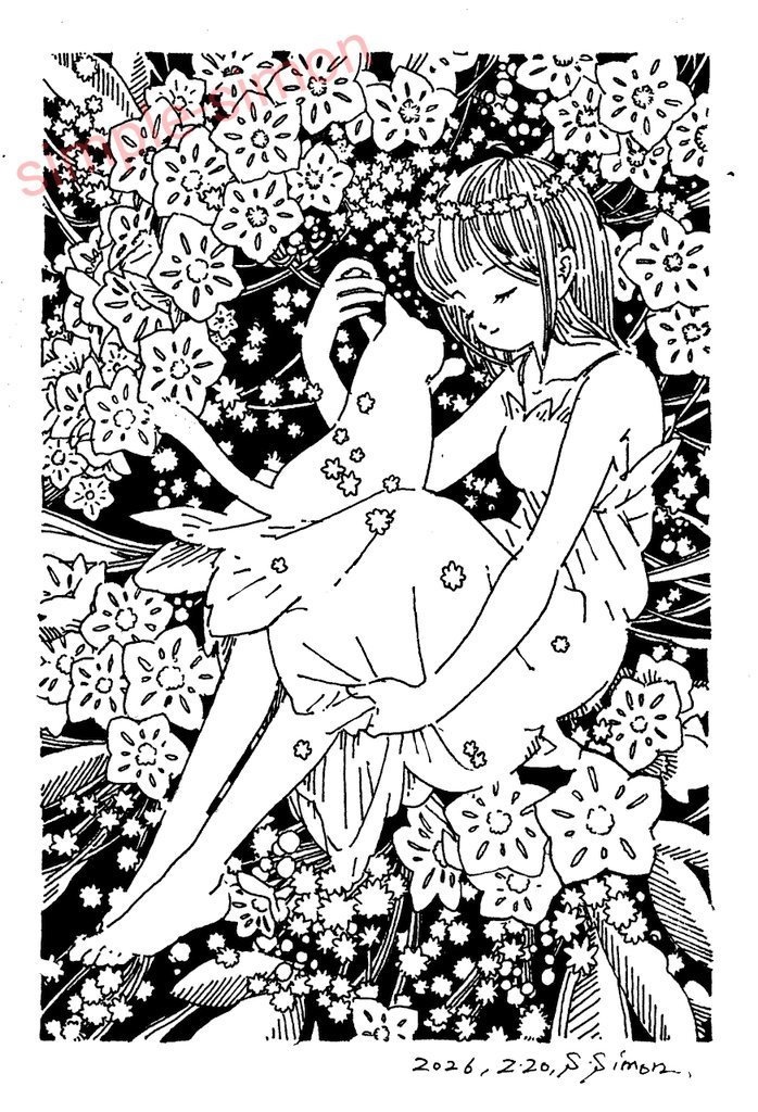 モノクロ原画「カルミア」
