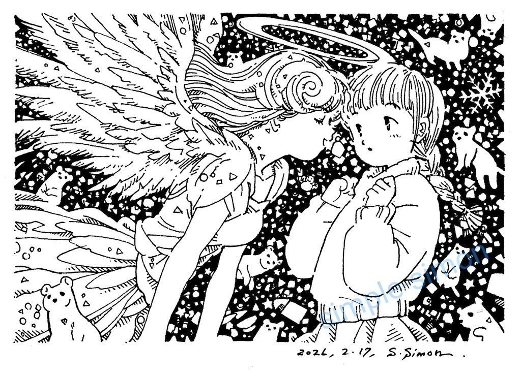 モノクロ原画「天使のささやきの日」