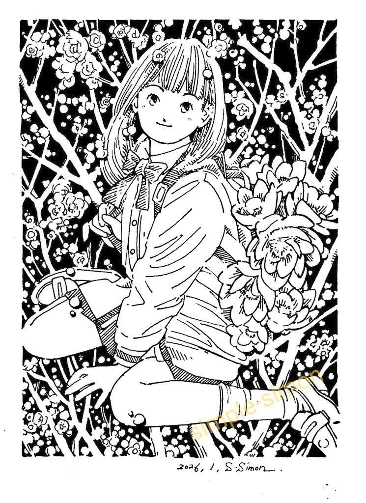 モノクロ原画「ロウバイ」