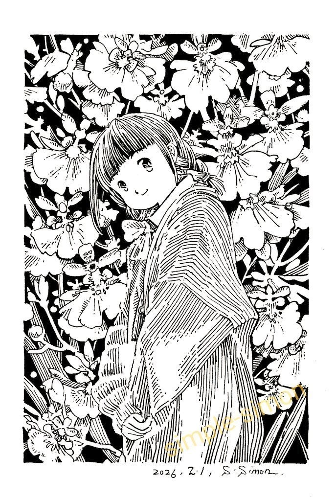 モノクロ原画「オンシジウム」