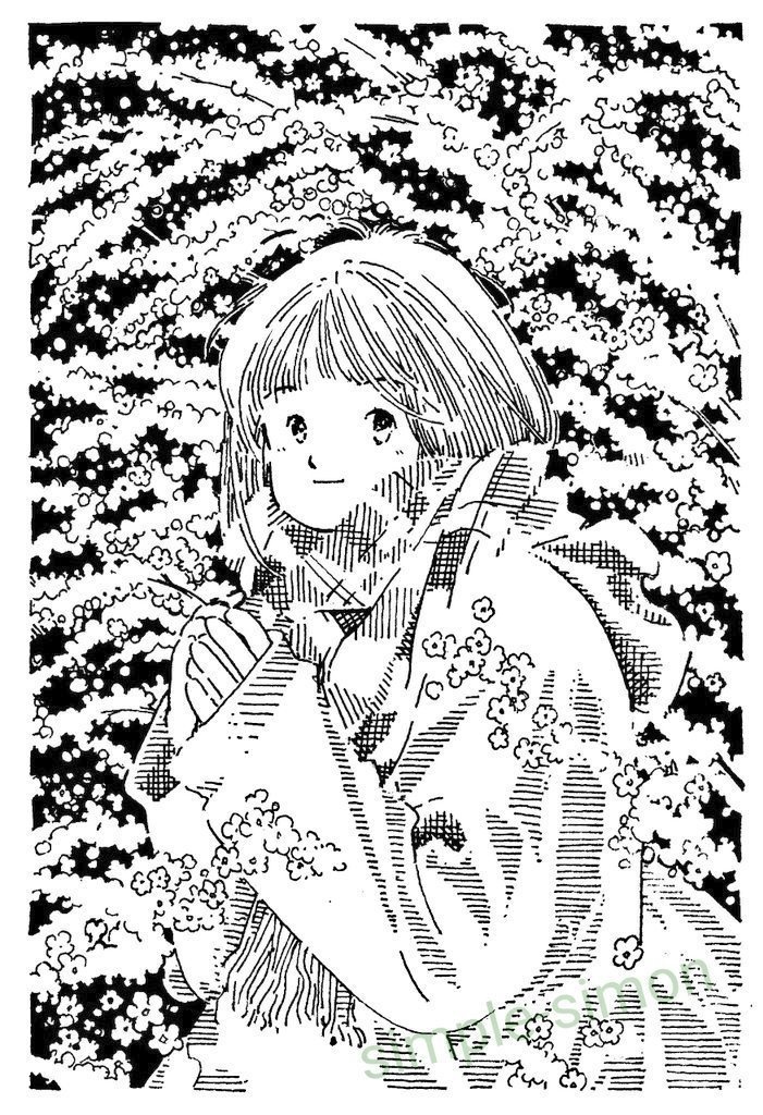 モノクロ原画「ユキヤナギ」
