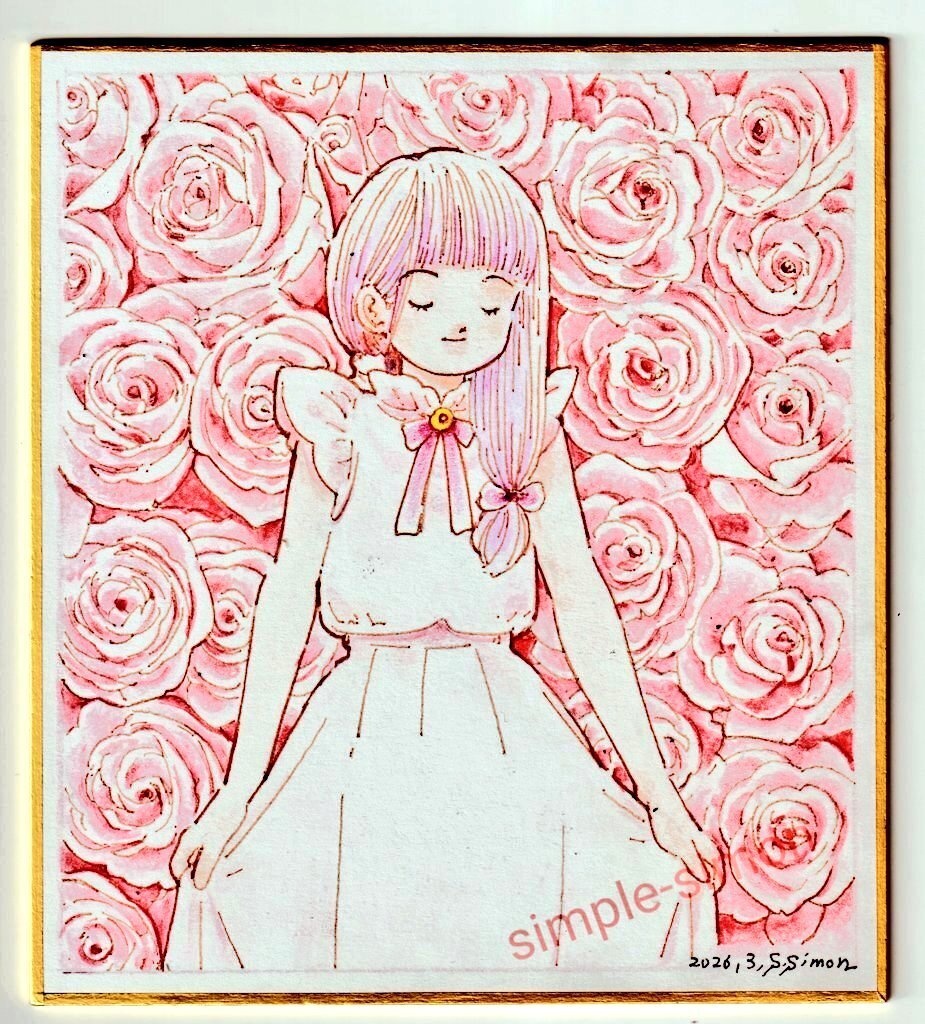 ミニ色紙「ピンクローズ」