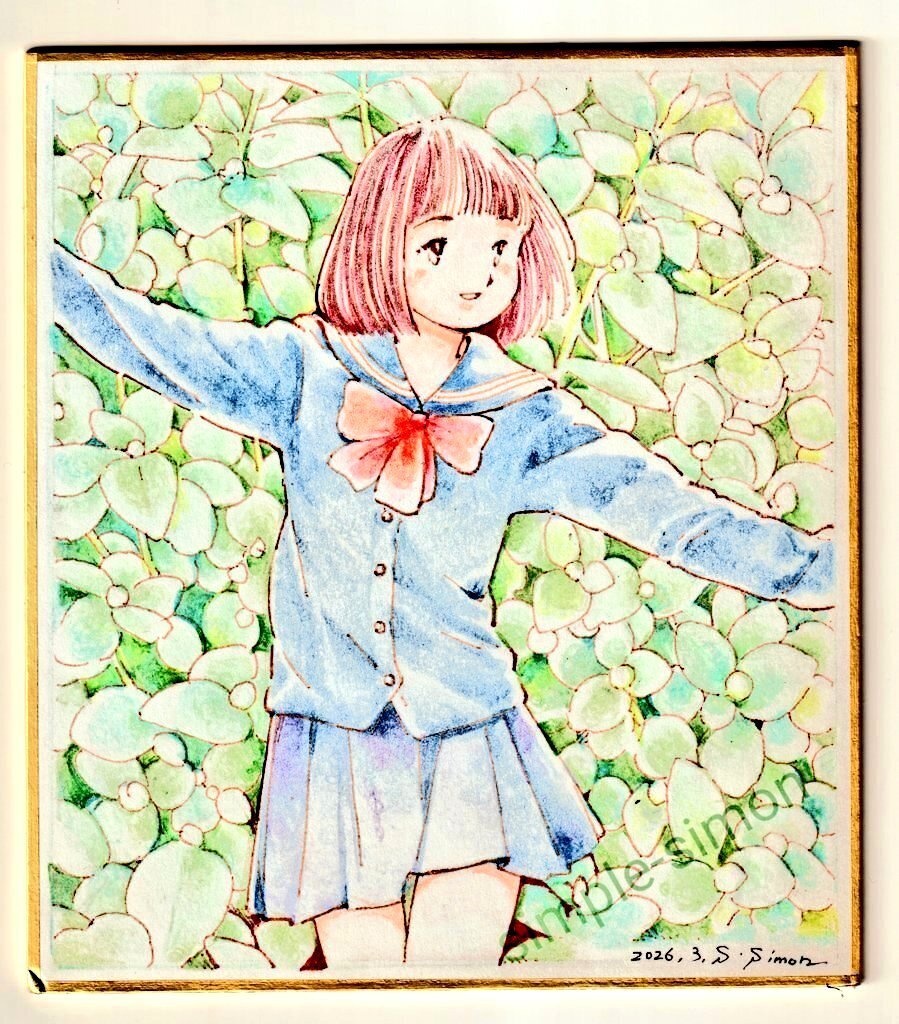 ミニ色紙「ヘリクリサム・ペティオラレ」