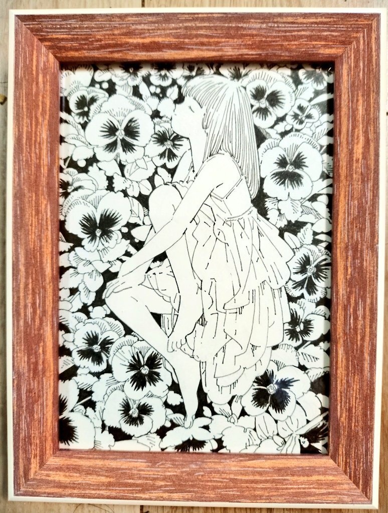 額装済みモノクロ原画「パンジー」