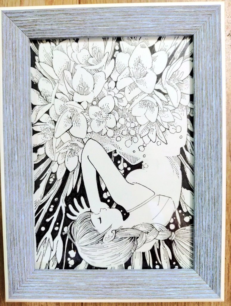 額装済みモノクロ原画「フリージア」