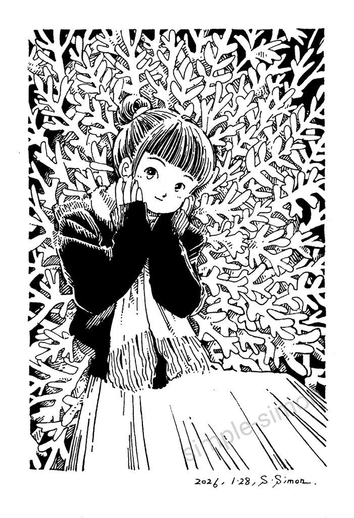額装済みモノクロ原画「シロタエギク」