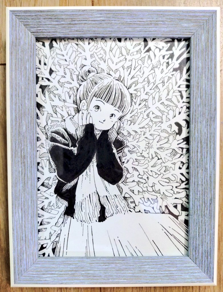 額装済みモノクロ原画「シロタエギク」