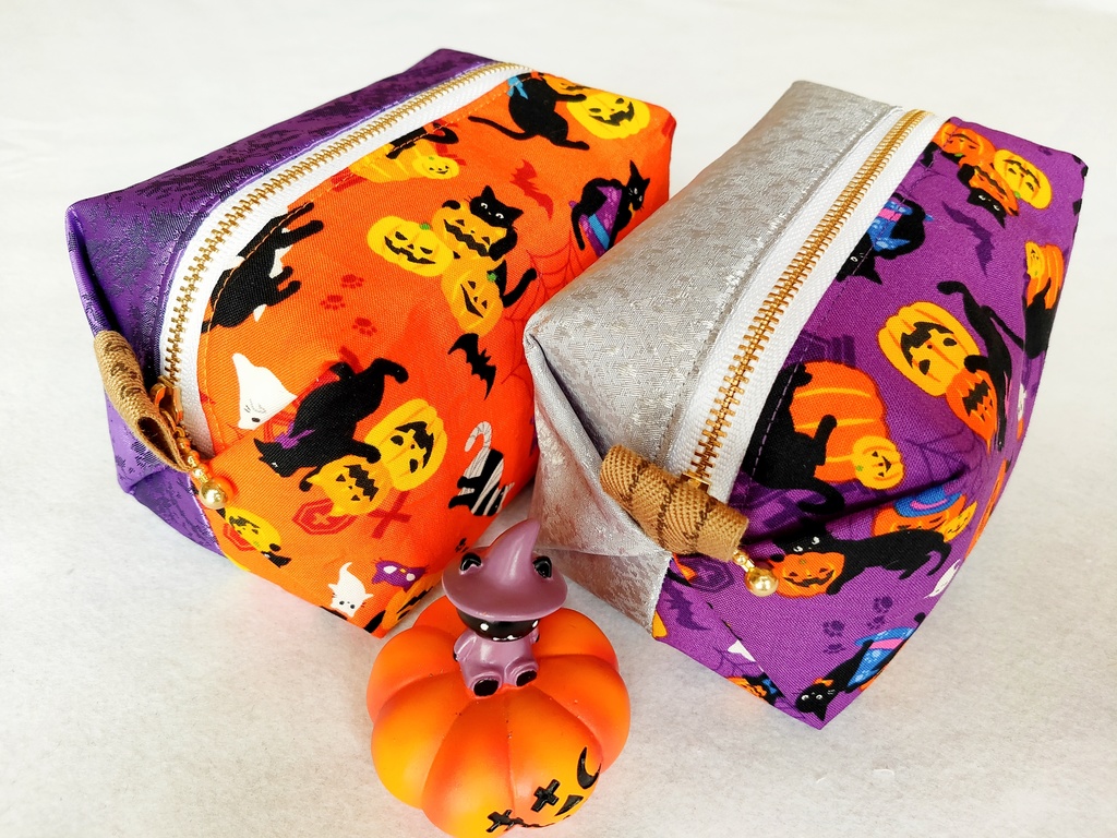 ハロウィンのキラキラ⭐キャラメルポーチ(ネコちゃんハロウィン)