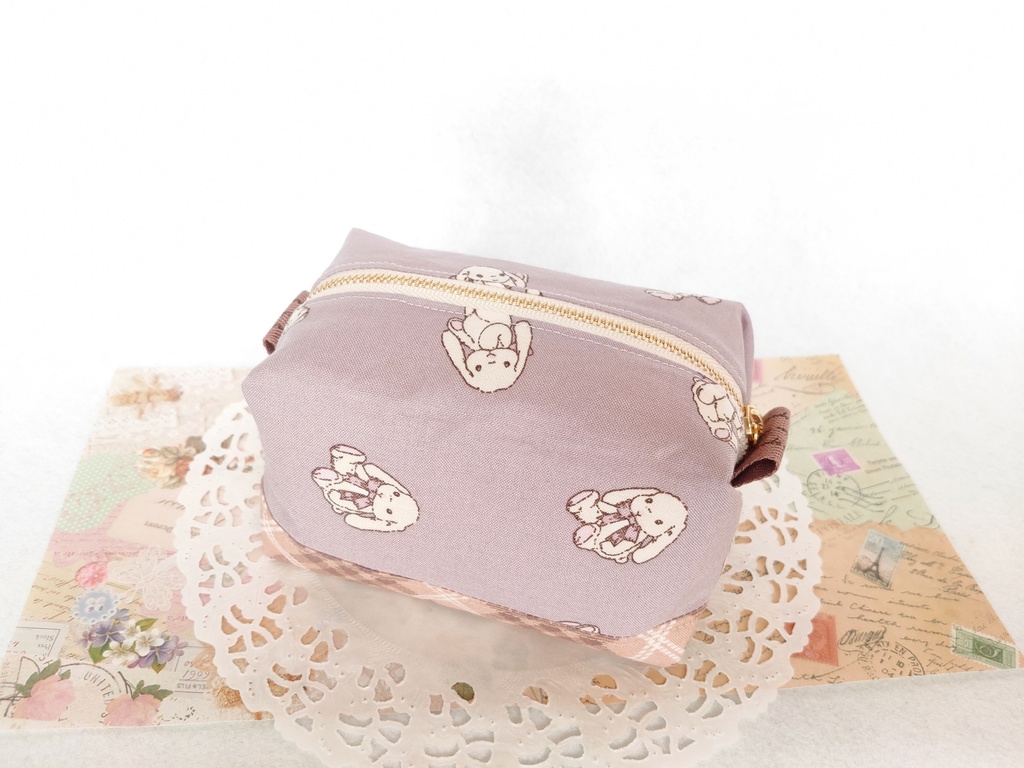 キャラメルポーチ(タータンチェックとうさぎ)