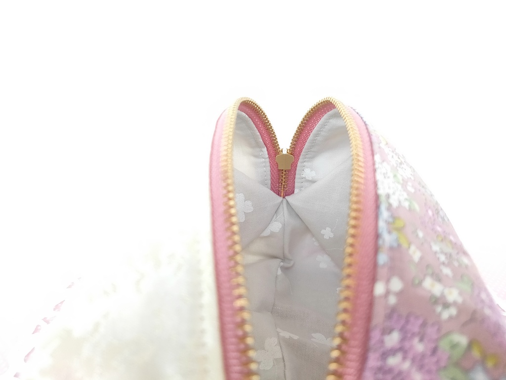 紫陽花のキラキラ☆キャラメルポーチ(パープル×アイボリー)