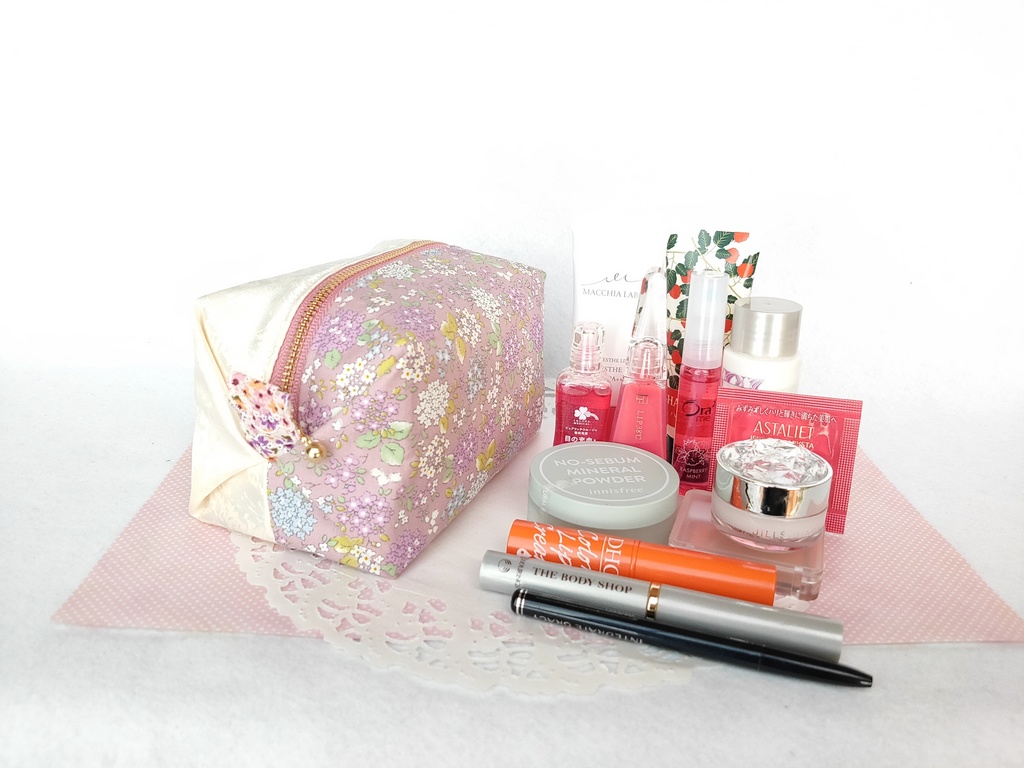 紫陽花のキラキラ☆キャラメルポーチ(パープル×アイボリー)