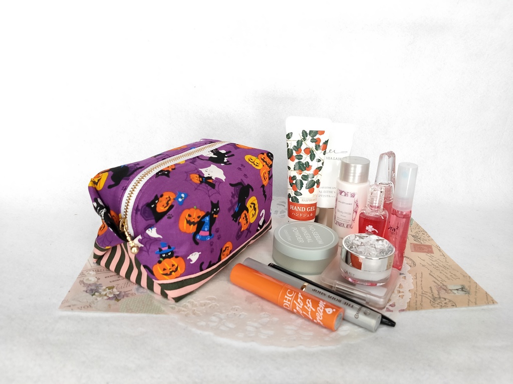 ハロウィン🎃キャラメルポーチ(パープル×ストライプ)