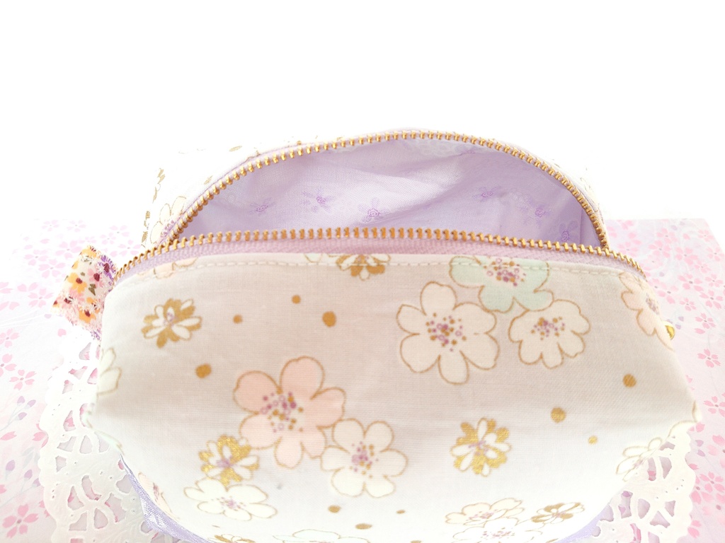 桜のキラキラ⭐キャラメルポーチ(パープル)