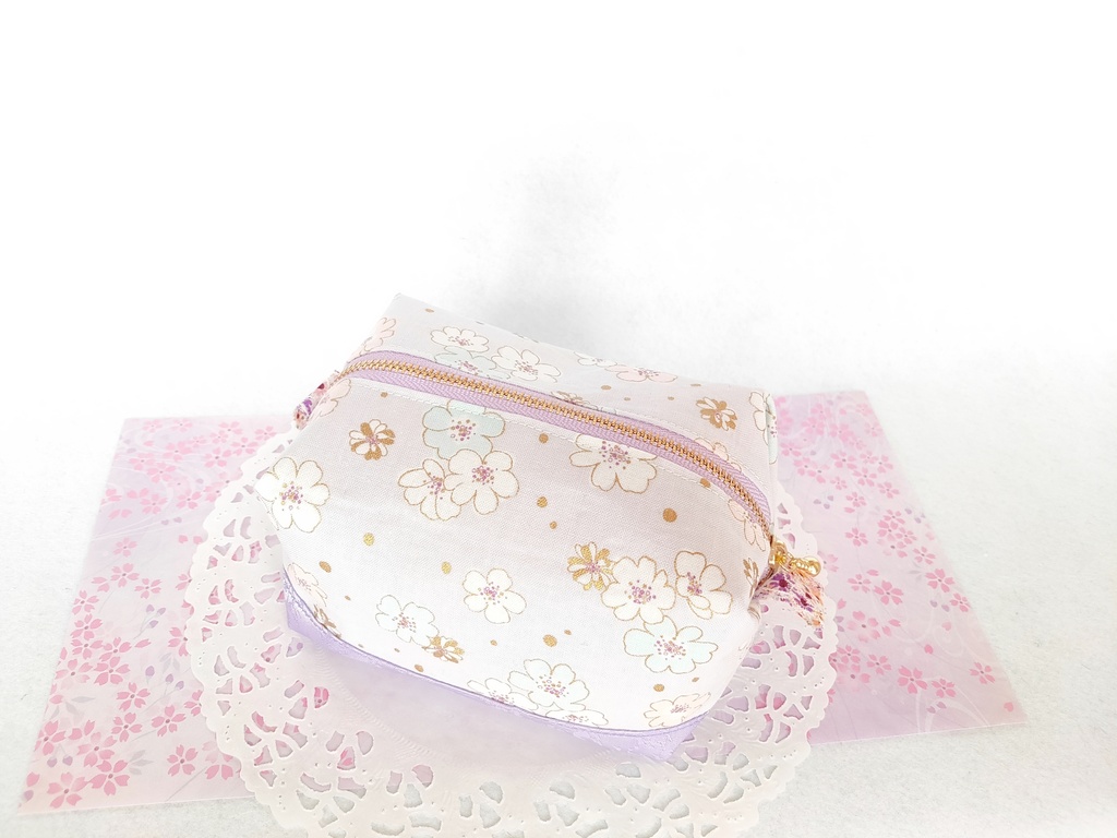 桜のキラキラ⭐キャラメルポーチ(パープル)